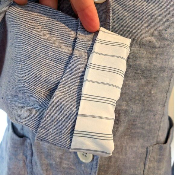 THEORY "Minou T" Linen Blend Baby Blue Three Button Blazer with Pockets, Size 0 - Picture 4 of 10